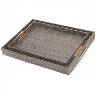 Gray wood tray set of 2 pieces