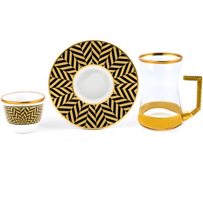 A serving set of gilded Turkish cups and cups, 18 pieces