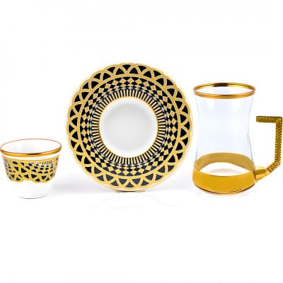 A serving set of gilded Turkish cups and cups, 18 pieces